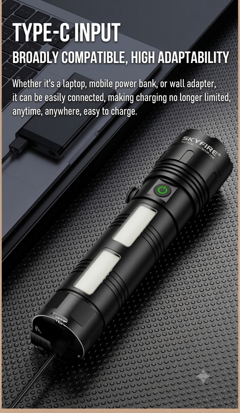 🔥🔥50%off 🔦Rechargeable High-Lumen Flashlight, Large Capacity, Long-Distance Beam, Long-Lasting Lighting Lamp for Outdoor Camping