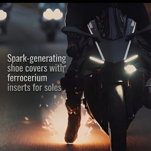 🏍️Spark-generating shoe covers with ferrocerium inserts for soles