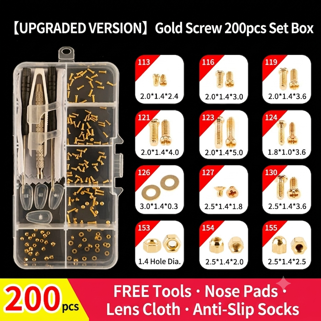 🔥50%off🔥Eyeglass Repair Tools Kit, Glasses Screws Silicone Nose Pads & Screwdriver Full Replacement Accessories