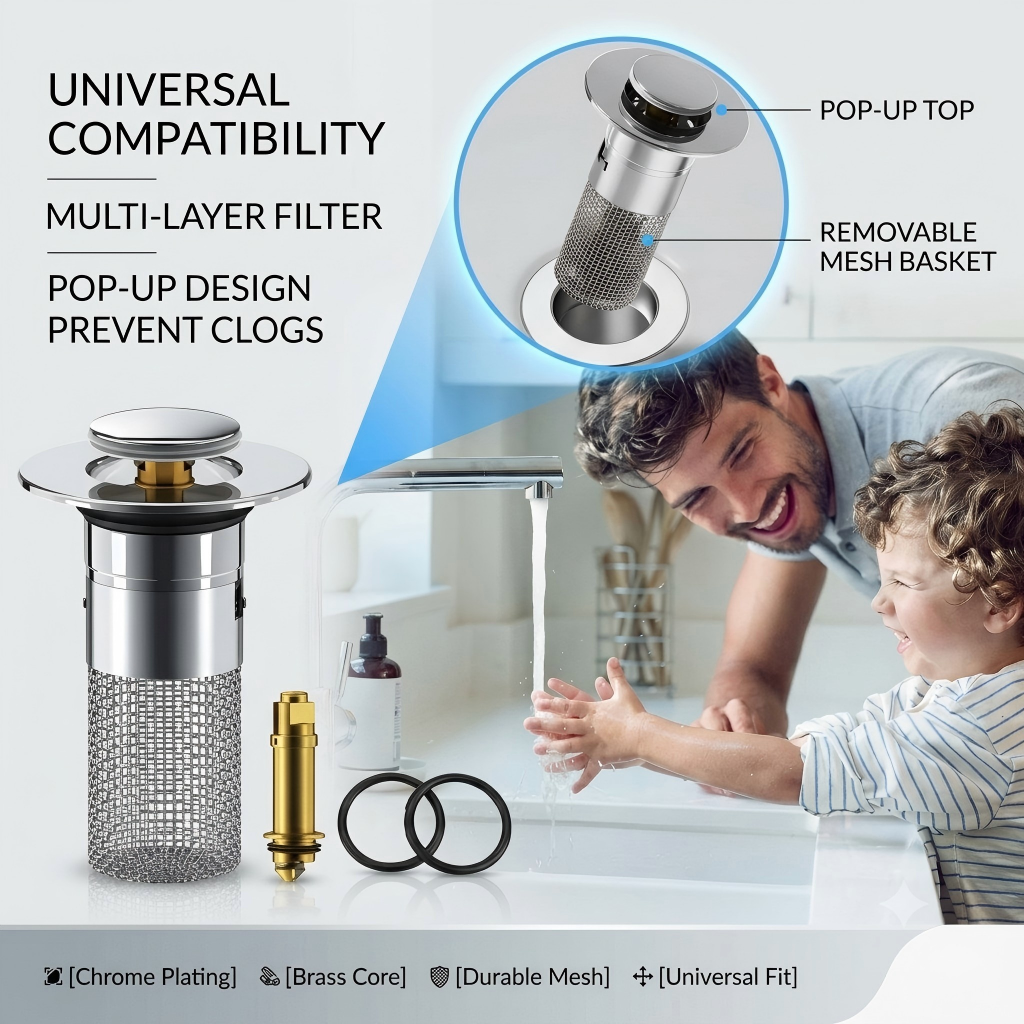 🔥 Buy one get one free 🛡️ Universal Pop Up Sink Drain Filter