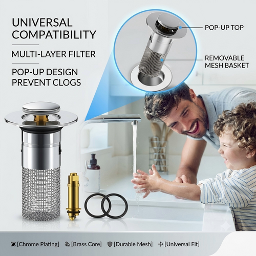 🔥 Buy one get one free 🛡️ Universal Pop Up Sink Drain Filter