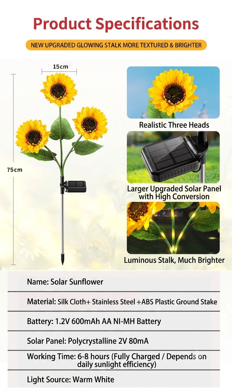 🌻50%OFF🌻 Outdoor Household Courtyard Solar Sunflower Lights, Garden Lawn Decorative Plug-in Street Lights, Simulated Landscape Atmosphere Lights