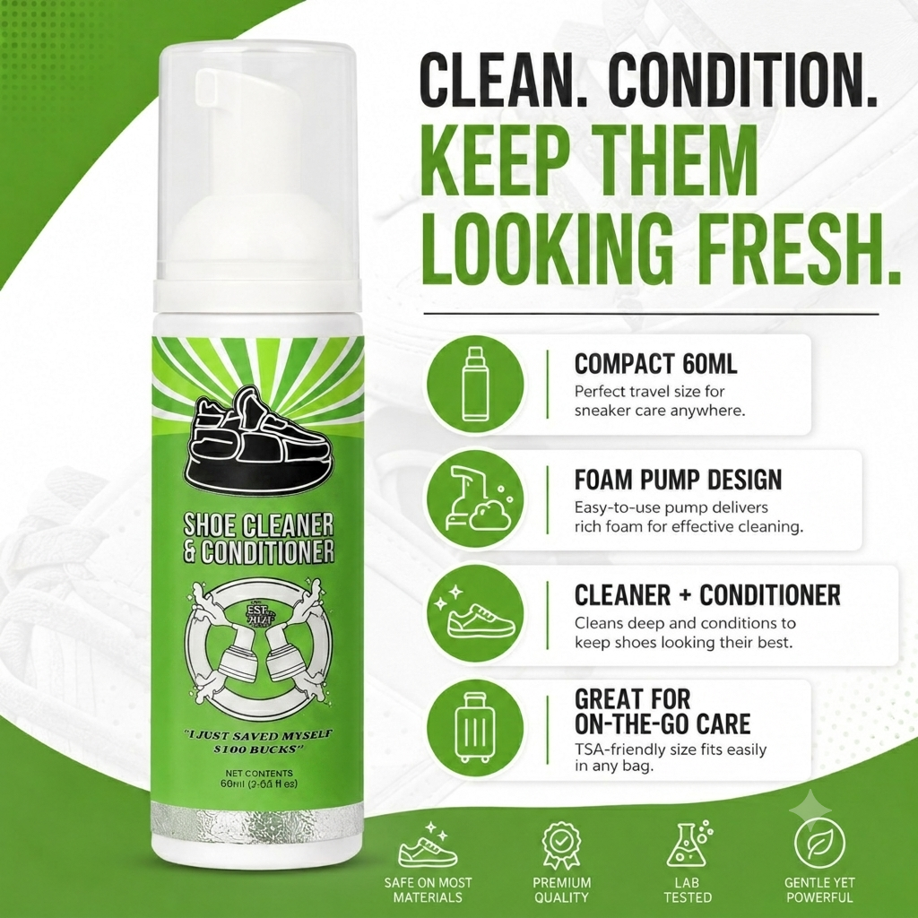🔥Buy 1 Get 2 Free🔥Waterless Shoe Cleaner Foam | Multi-Surface All-in-One Stain Remover for Sneakers Leather Canvas Mesh & Rubber | Premium Hypoallergenic Sneaker Cleaning Kit