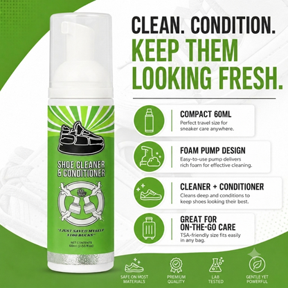 🔥Buy 1 Get 2 Free🔥Waterless Shoe Cleaner Foam | Multi-Surface All-in-One Stain Remover for Sneakers Leather Canvas Mesh & Rubber | Premium Hypoallergenic Sneaker Cleaning Kit