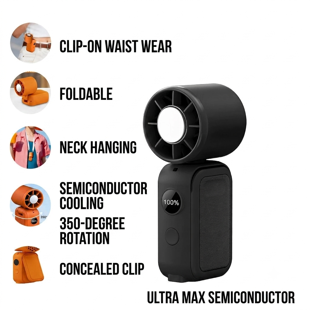 ✨Buy 1 Get 1 Free🧊5-in-1 Semiconductor Cooling Fan | Portable Handheld Ice Compress Fan | USB Rechargeable Folding Waist Clip & Neck Fan with Smart LED Display & Multi-Speeds