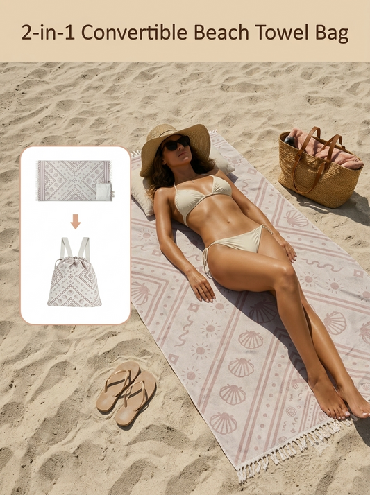 ⏰Limited-time 50% off 🏖️2-in-1 Convertible Towel & Backpack with Inner Zip Pocket & Sand-Repelling Fabric