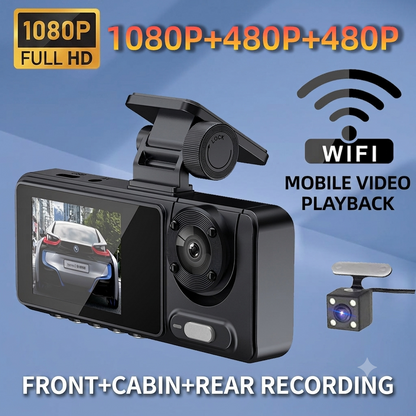 🔥Hot Selling✨Three-channel dashcam, 3K+1080P+1080P, 24/7 all-weather high-color WiFi 6, GPS tracking dashcam
