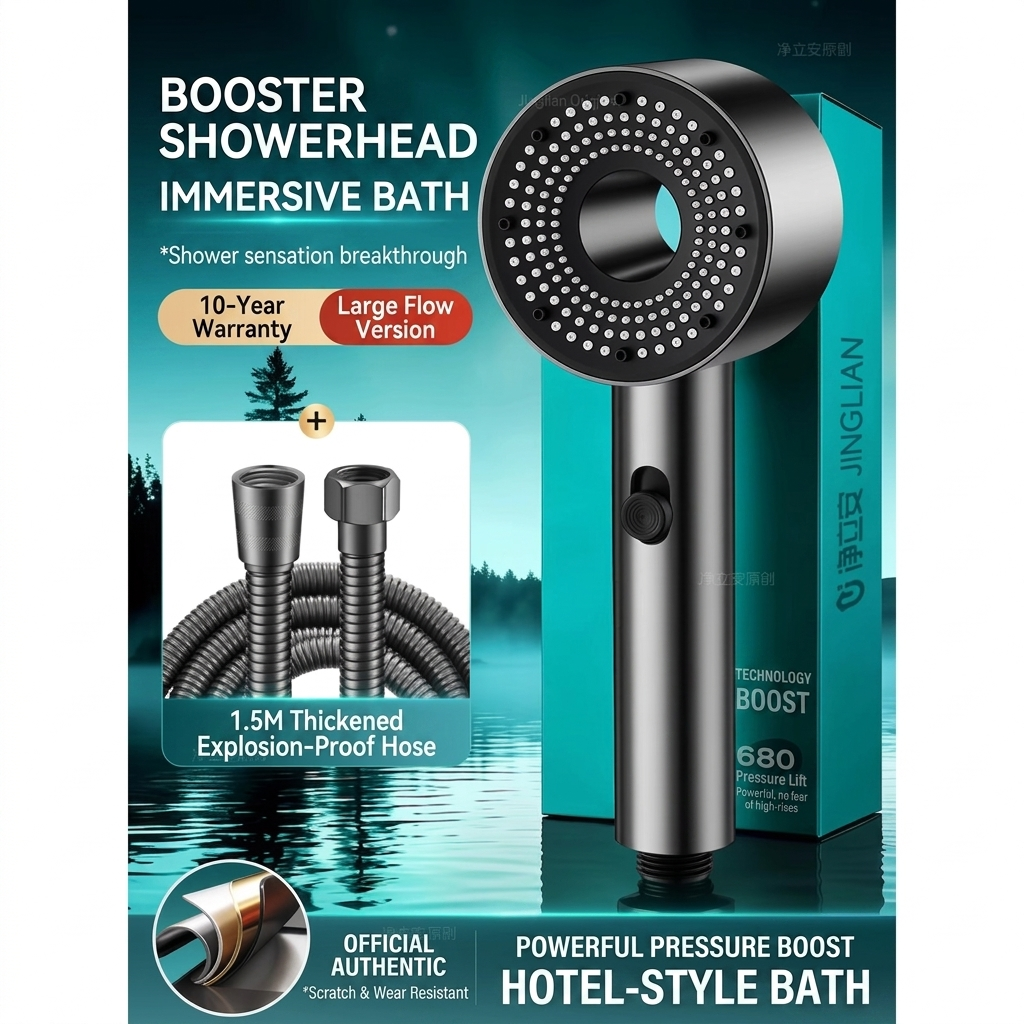 50% off 🔥 2-speed high-pressure booster shower head with built-in filter