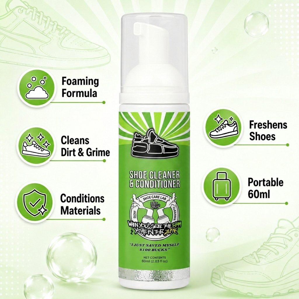 🔥Buy 1 Get 2 Free🔥Waterless Shoe Cleaner Foam | Multi-Surface All-in-One Stain Remover for Sneakers Leather Canvas Mesh & Rubber | Premium Hypoallergenic Sneaker Cleaning Kit