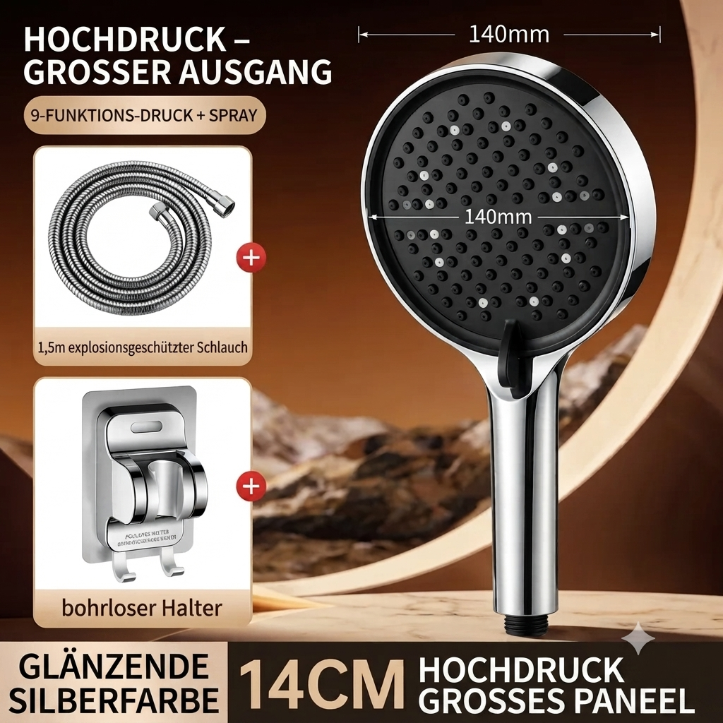 🔥50 % RABATT | Hochdruck-Duschkopf mit verstellbarem Strahl – 15-cm-Duschfläche & 7 Strahlmodi für ein unvergleichliches Duschvergnügen! 🚿✨