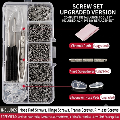 🔥50%off🔥Eyeglass Repair Tools Kit, Glasses Screws Silicone Nose Pads & Screwdriver Full Replacement Accessories