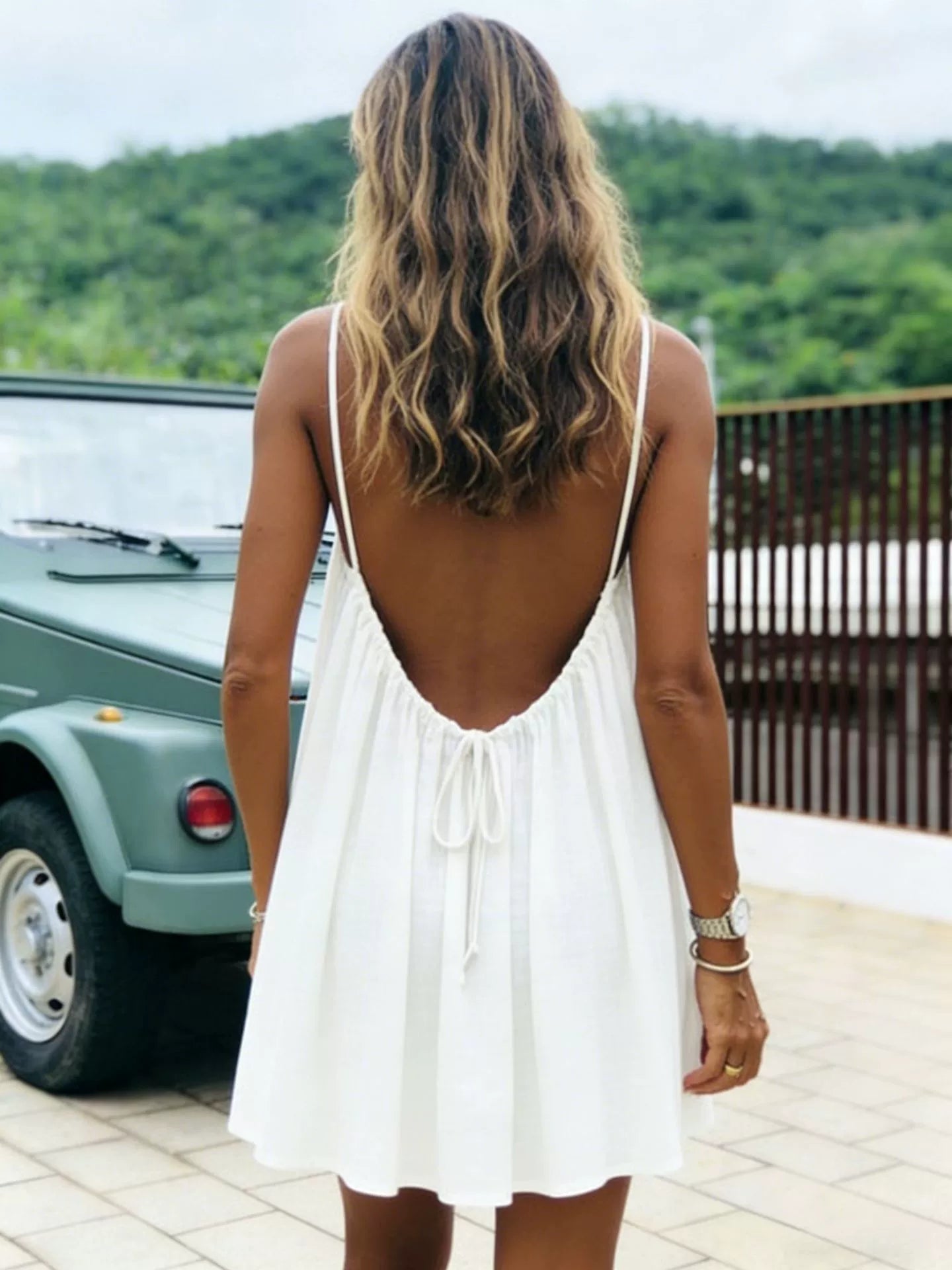 👗50%off👗Women Solid Ice Silk Ruched Backless Slip Dress, Pleated Sleeveless Nightgown Mini & Long Sleep Dress
