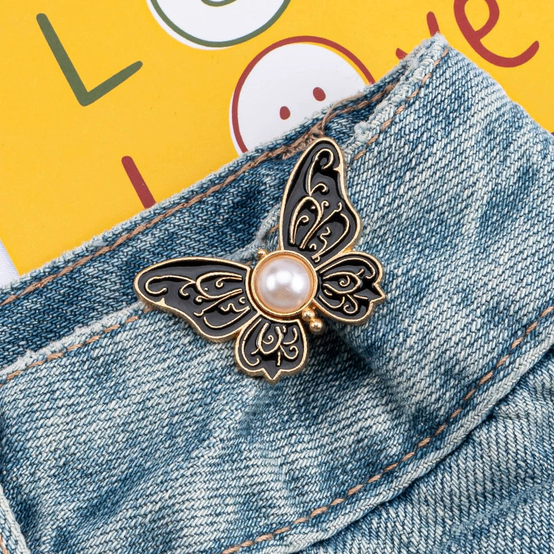 ✨Buy 1 Get 1 Free✨2-Piece Butterfly Pearl Waist Tightener Pins | No-Sew Detachable Adjustable Buckle Set for Jeans, Skirts & Pants | Instant Pants Waist Size Reducer Jewelry