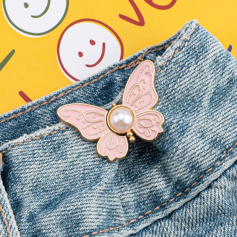 ✨Buy 1 Get 1 Free✨2-Piece Butterfly Pearl Waist Tightener Pins | No-Sew Detachable Adjustable Buckle Set for Jeans, Skirts & Pants | Instant Pants Waist Size Reducer Jewelry