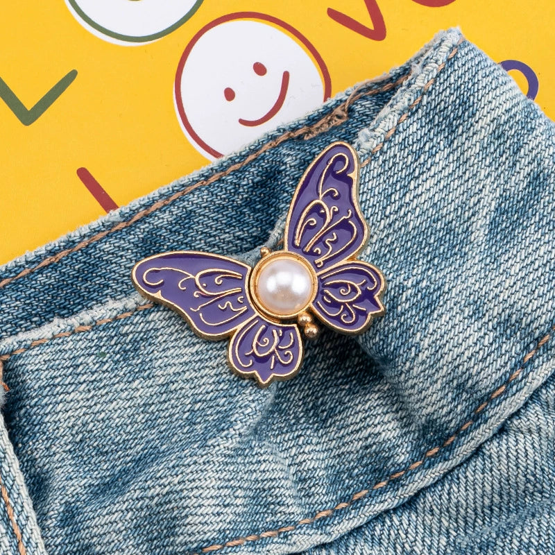 ✨Buy 1 Get 1 Free✨2-Piece Butterfly Pearl Waist Tightener Pins | No-Sew Detachable Adjustable Buckle Set for Jeans, Skirts & Pants | Instant Pants Waist Size Reducer Jewelry