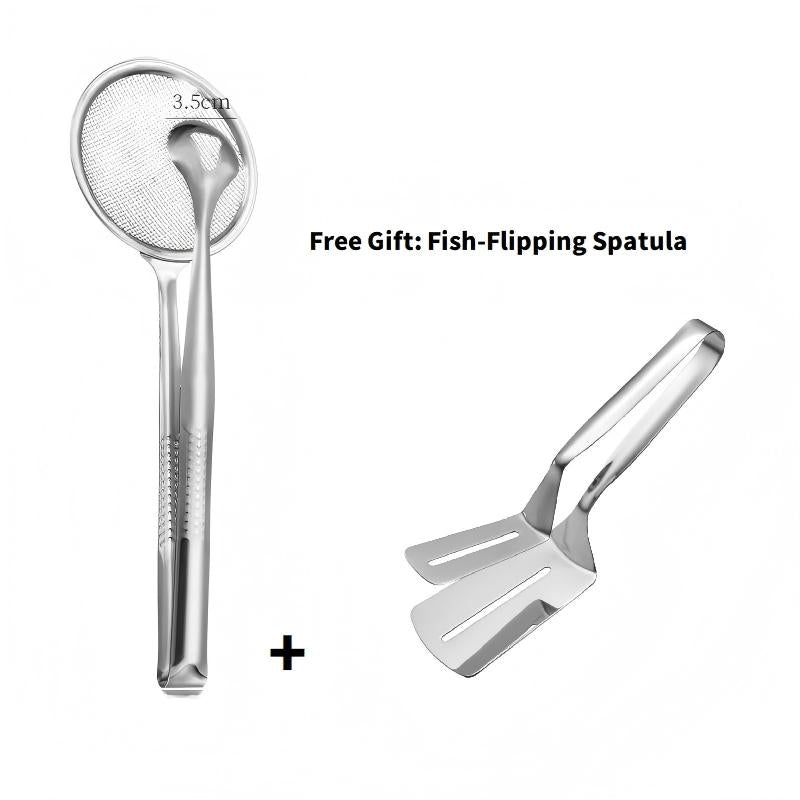 🔥Free Fish Frying Clip🔥2-in-1 Stainless Steel Strainer Tongs