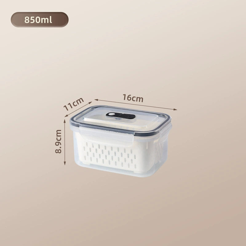 🔥Buy 1 Get 1 Free🔥Multi-Functional Fridge Storage Bin, Food-Grade Produce Saver with Drain Basket, Stackable Airtight Container with Handle