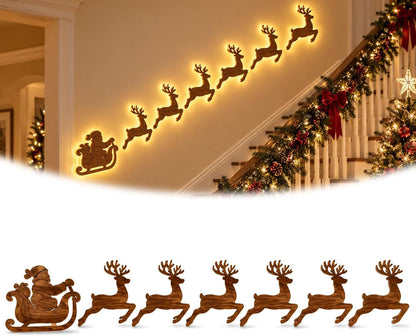 🦌 7-Piece Glowing Reindeer Wall Decor – Warm Christmas Flying Reindeer Light Set