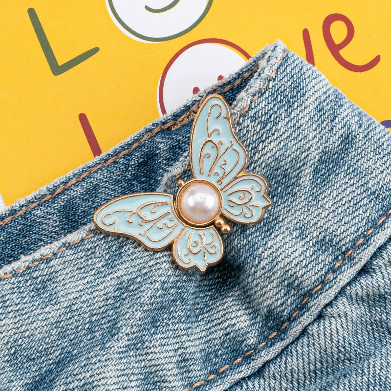 ✨Buy 1 Get 1 Free✨2-Piece Butterfly Pearl Waist Tightener Pins | No-Sew Detachable Adjustable Buckle Set for Jeans, Skirts & Pants | Instant Pants Waist Size Reducer Jewelry