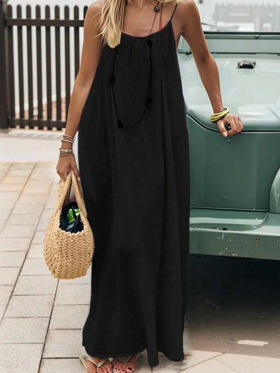 👗50%off👗Women Solid Ice Silk Ruched Backless Slip Dress, Pleated Sleeveless Nightgown Mini & Long Sleep Dress