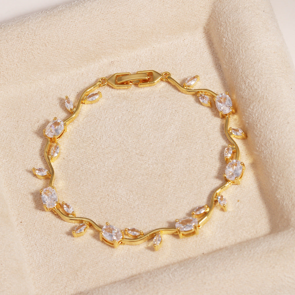 ✨50%OFF✨18K Gold Plated Micro-Pave Zirconia Bracelet | Luxury Sparkling Branch Vine Cuff Wristband | Adjustable Sliding Clasp Elegant Jewelry Gift for Women