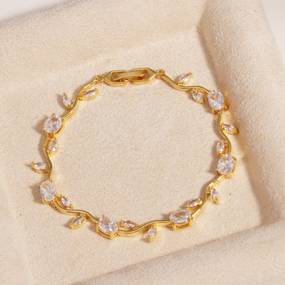 ✨50%OFF✨18K Gold Plated Micro-Pave Zirconia Bracelet | Luxury Sparkling Branch Vine Cuff Wristband | Adjustable Sliding Clasp Elegant Jewelry Gift for Women