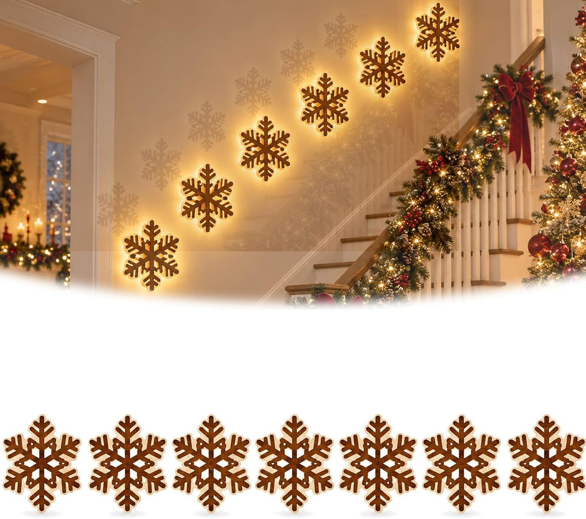 🦌 7-Piece Glowing Reindeer Wall Decor – Warm Christmas Flying Reindeer Light Set