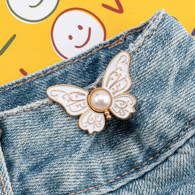 ✨Buy 1 Get 1 Free✨2-Piece Butterfly Pearl Waist Tightener Pins | No-Sew Detachable Adjustable Buckle Set for Jeans, Skirts & Pants | Instant Pants Waist Size Reducer Jewelry