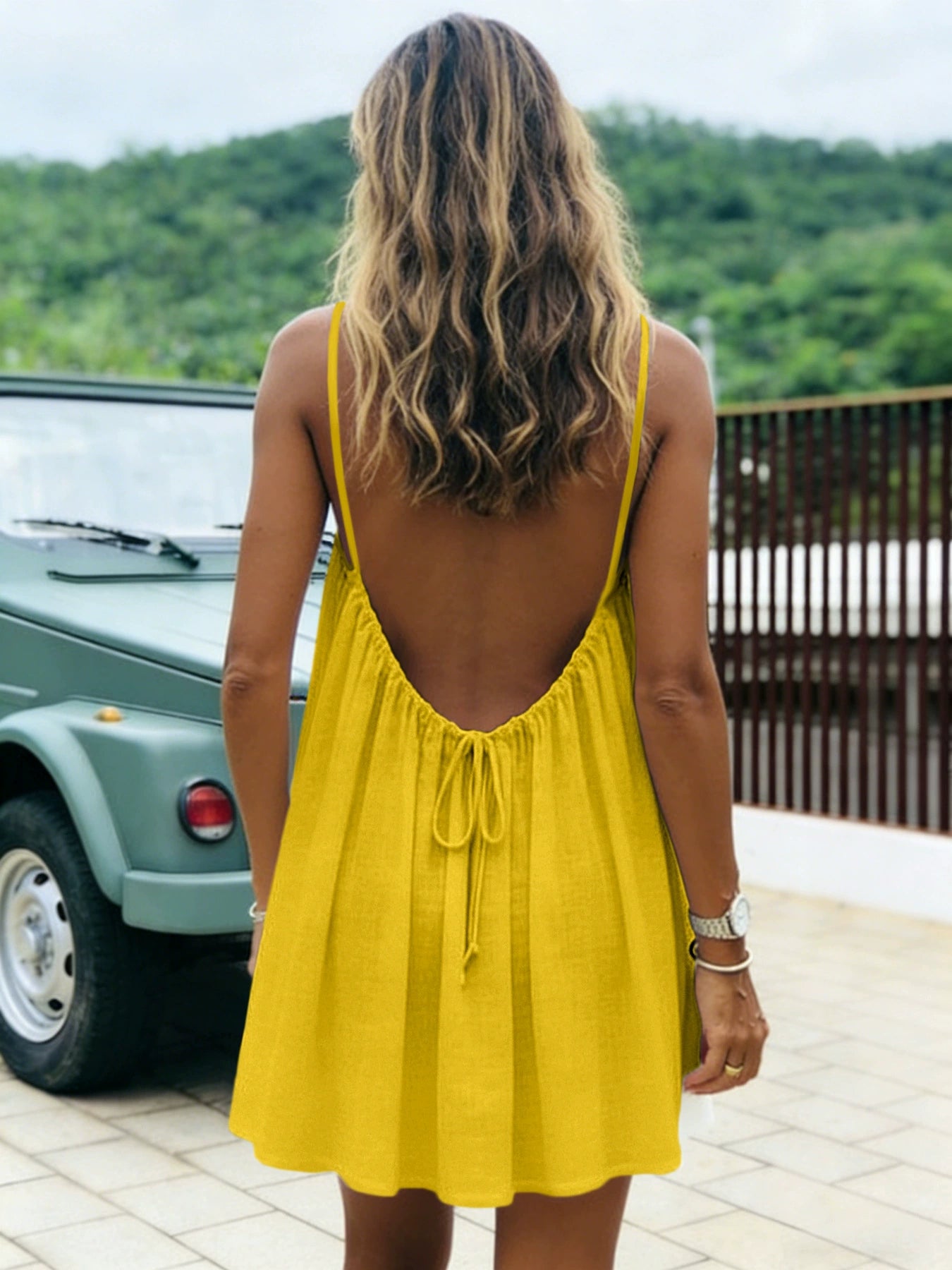 👗50%off👗Women Solid Ice Silk Ruched Backless Slip Dress, Pleated Sleeveless Nightgown Mini & Long Sleep Dress