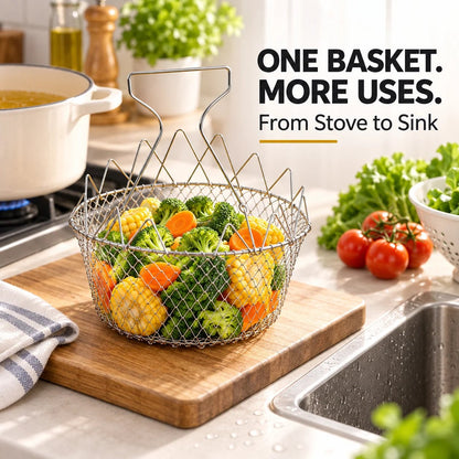 🔥 BUY 1 GET 1 FREE – Foldable 304 stainless steel frying basket and filter✨