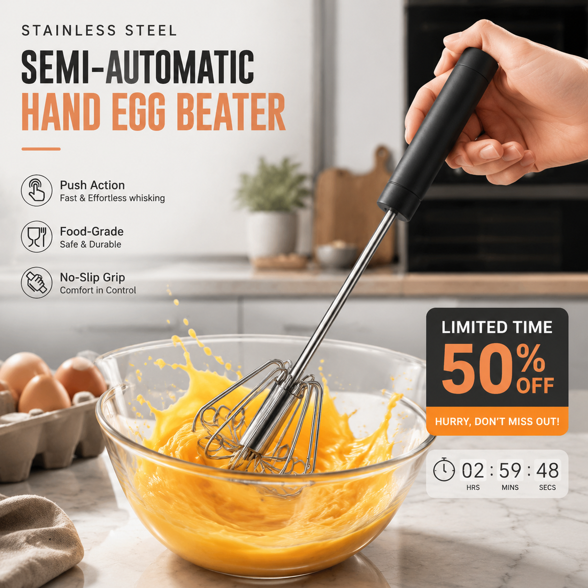 🔥BUY 1 GET 1 FREE!!🔥Stainless Steel Hand Egg Beater 🥚✨ | Effortless Whisking – No Batter Splatter, Dishwasher Safe & Built to Last 🇬🇧🔧