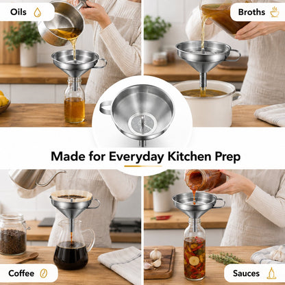 🔥50%OFF🍳 Food-grade 304 stainless steel thickened kitchen funnel with 304 filter screen(2-pack)