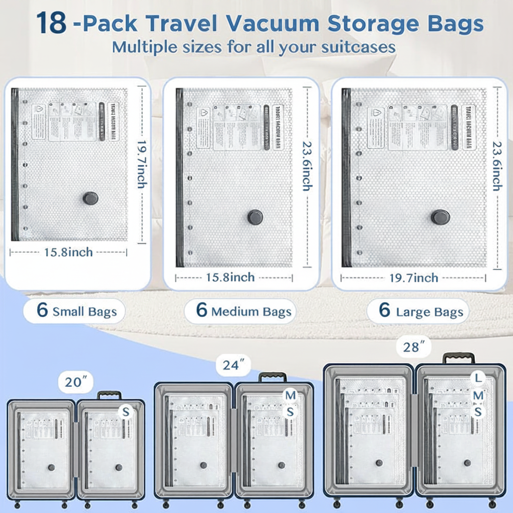 50% off 🔥 Wireless travel vacuum compression storage bag set, reusable ~ Increases space by up to 80%