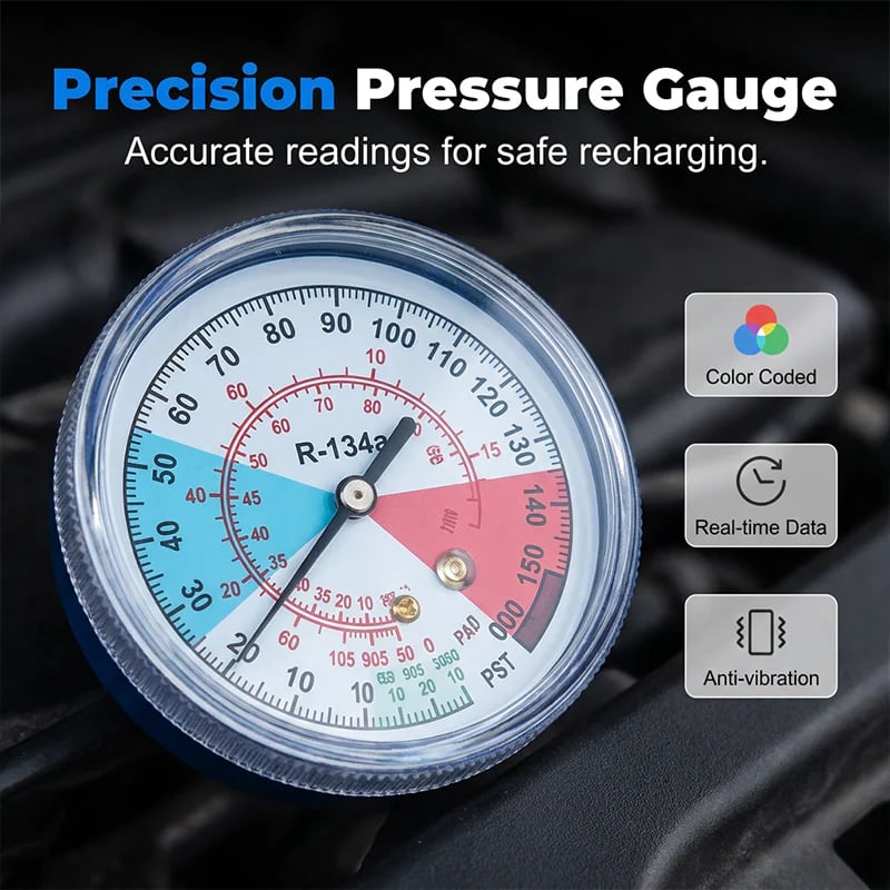 🎯 ! R134a AC Hose with Precision Gauge  📊🚛   Easy-to-Read Dial, Professional Grade
