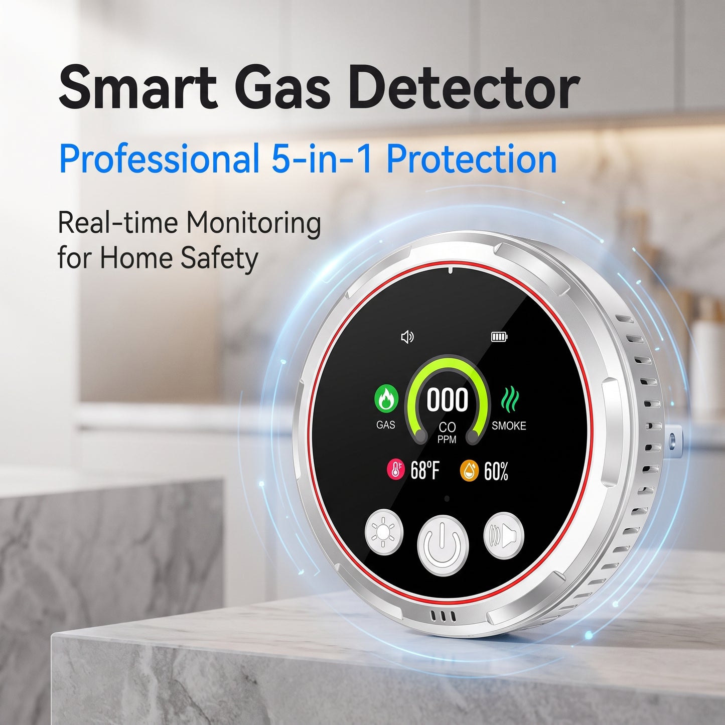 🔥Today Only 50% OFF🔥5‑in‑1 Gas Detector | Temp Humidity CO Gas Leak Smoke Alarm 🚨