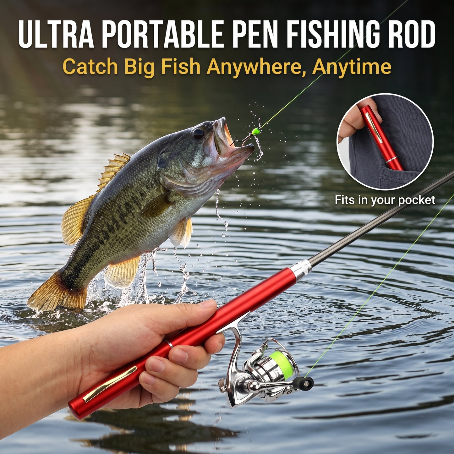 🔥Today Only | 50% OFF🔥Metal Spinning Reel Pen Fishing Rod‑1.6m Extended Length 🎣