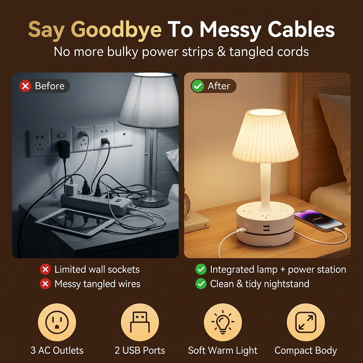 💡 Bedside Lamp with Charging Station – Light Up & Power Up Your Nightstand 🔌