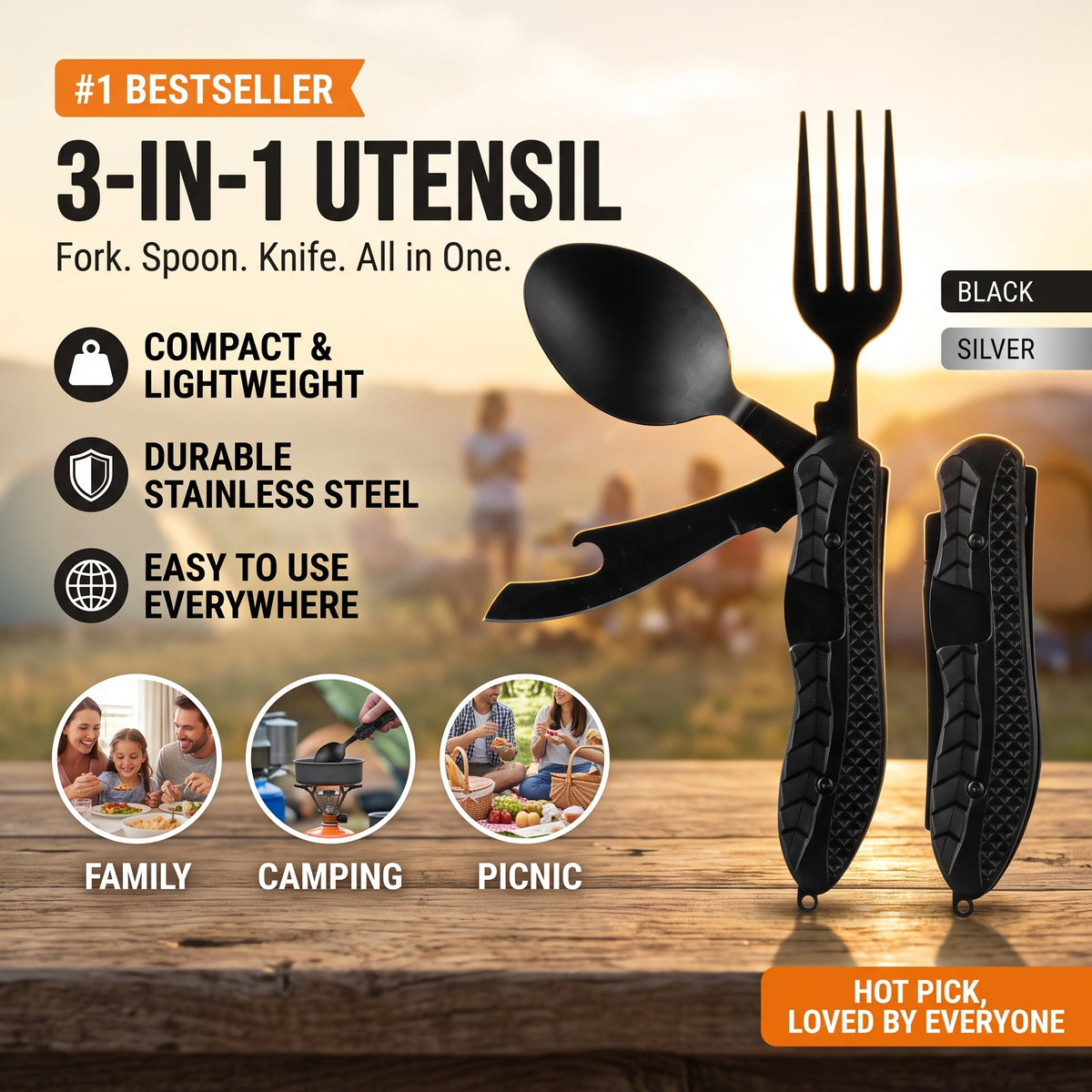 🍴Must-have for outdoor trips 🥄4-In-1 Outdoor Folding Multifunctional Tableware Stainless steel camping disassembled cutlery set