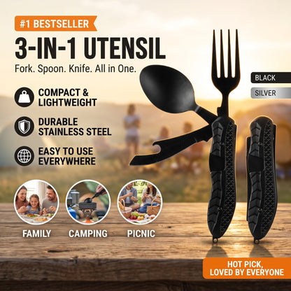 🍴Must-have for outdoor trips 🥄4-In-1 Outdoor Folding Multifunctional Tableware Stainless steel camping disassembled cutlery set