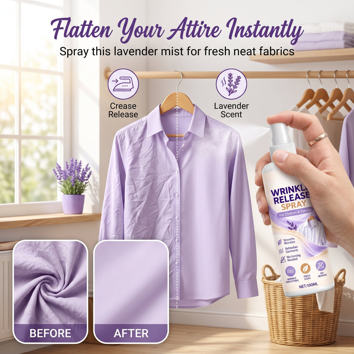 💕Buy 1 Get 1 Free🎁👗Clothing Wrinkle Release Spray No Ironing Clothing Remover Spray