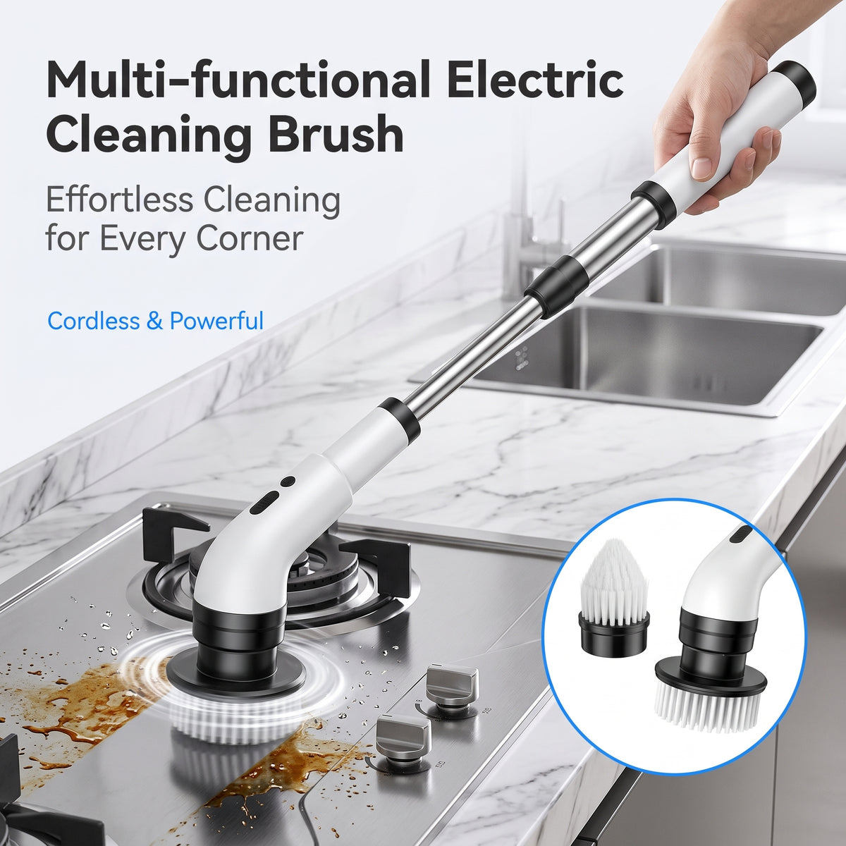 🧹 50% OFF! Electric Cleaning Brush – rechargeable, 4 interchangeable heads, waterproof – perfect for bathroom, kitchen & car. 💧✨