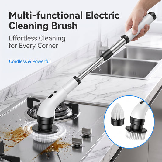 🧹 50% OFF! Electric Cleaning Brush – rechargeable, 4 interchangeable heads, waterproof – perfect for bathroom, kitchen & car. 💧✨