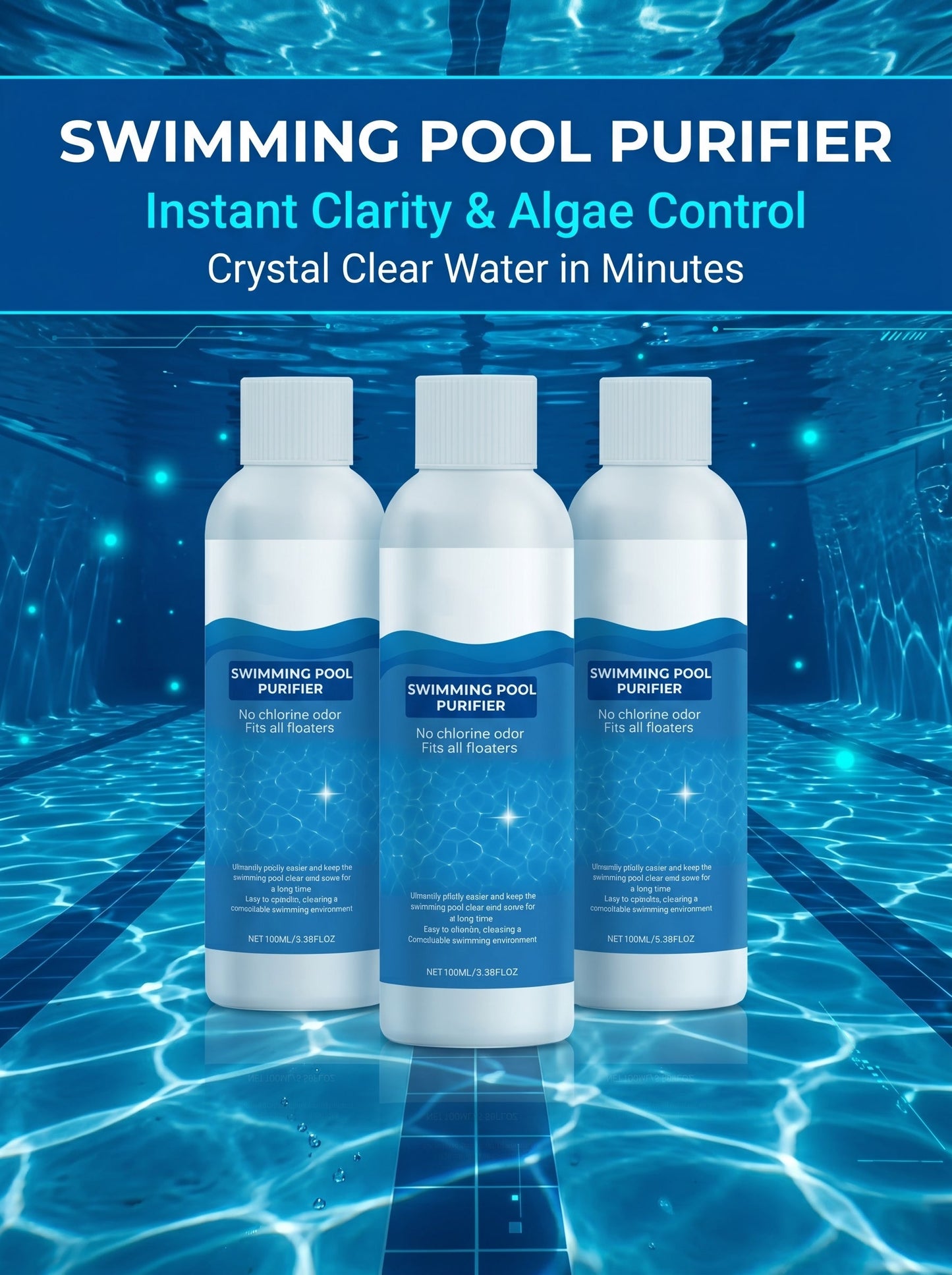 💧 Swimming Pool Purifying Liquid – Crystal Clear Water, Zero Hassle! ✨ Say goodbye to green water & harsh chemicals – just pure, fresh swimming every time. 🏊‍♂️💙