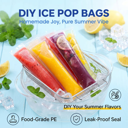 ✨50%off 🧊100% Non-Toxic Food-Grade Ice Popsicle Bags - Premium Pure PE Self-Sealing Ice Candy Pouches, Odorless & Safe DIY Freezing Trays for Baby Puree & Fruit Juice