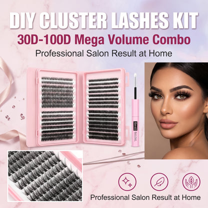 ✨50%off✨Salon-Quality At-Home Lash Clusters Set - Spiky Wispy Mega Volume Lashes (30D/50D/80D/100D) | Reusable & Waterproof