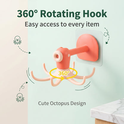 ✨50%off✨360° Rotating Octopus Wall Hooks | Damage-Free Under-Cabinet Utensil Organizer for Kitchen & Bathroom (2/4/6 Pack)