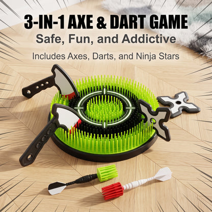✨50%off✨Safe 3-in-1 Kids Dart Board Set | Innovative Bristle Target with Toy Throwing Axes, Ninja Stars & Darts | 100% Damage-Free Indoor & Outdoor Target Game for Boys & Girls
