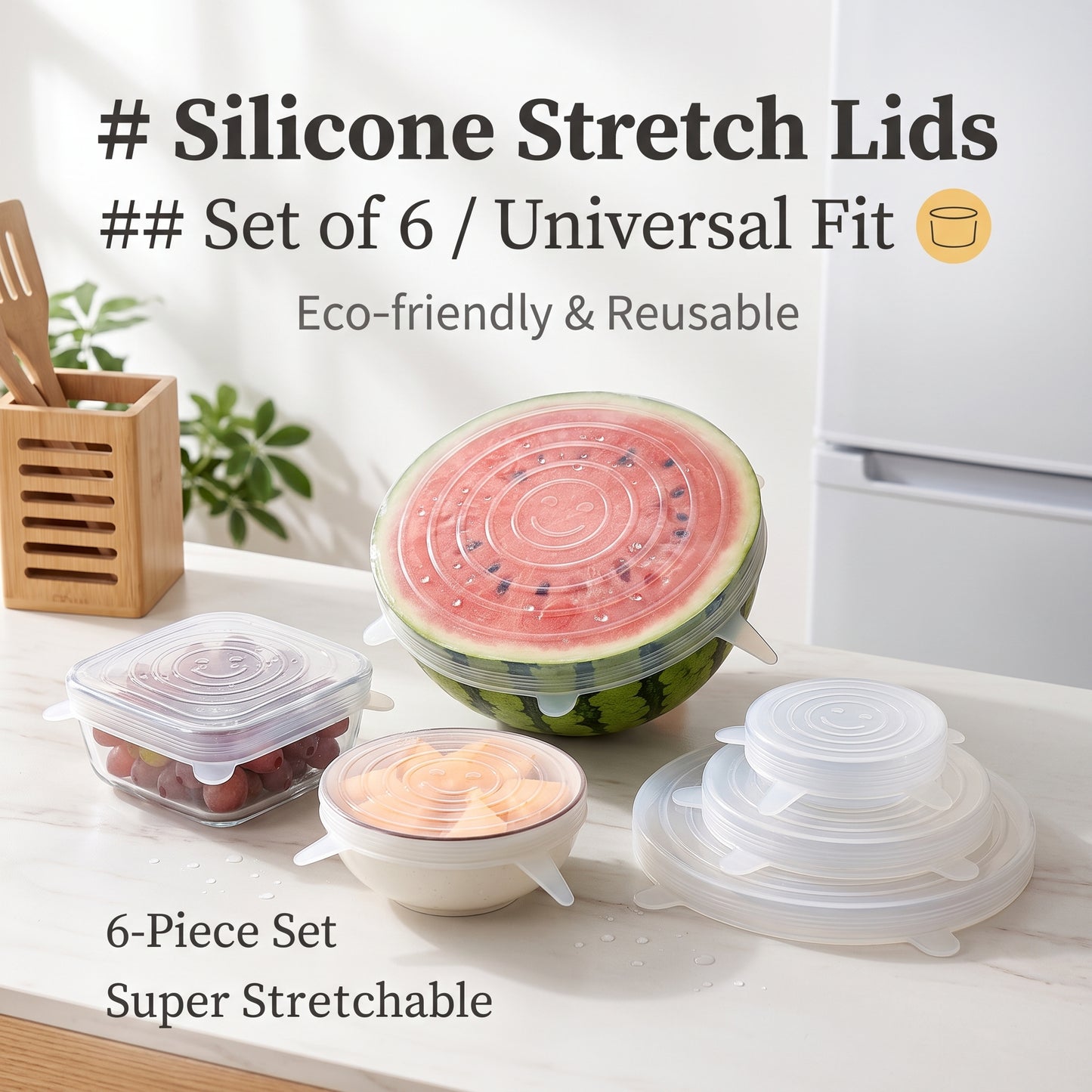 ✨Buy 1 Get 1 Free✨6-Pack Food Grade Silicone Stretch Lids | Reusable Leak-Proof Microwave & Freezer Safe Elastic Covers for Bowls, Cups, Plates & Fruits (Fits Square & Round)
