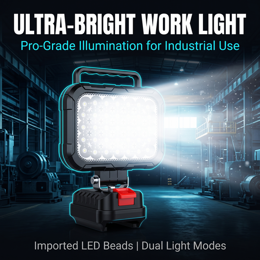 🔥50% OFF & MORE🔥180° Rotatable LED Work Light – With Dual USB Power Bank Function – Rugged & Cordless – Universal Battery Compatibility – For Garage, Construction & Camping
