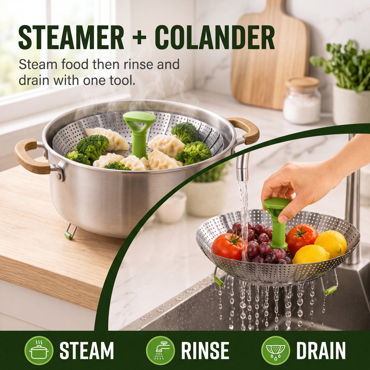 🔥First 50 customers enjoy 50% off🔥Adjustable Foldable Stainless Steel Steamer Basket